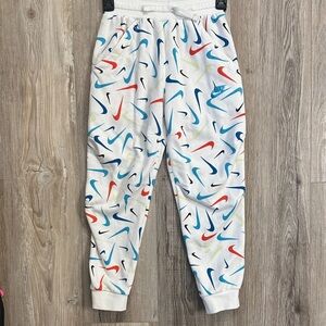 Nike Kids' White Joggers with Multicolor Swoosh